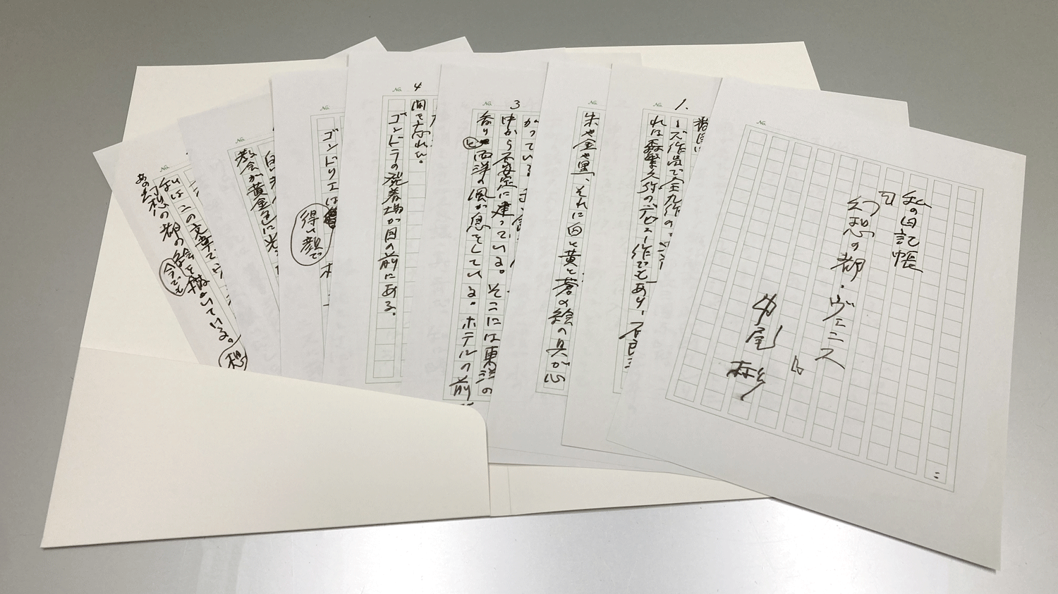 女優池波志乃様所有 中尾彬様・最後の原稿『幻想の都・ヴェニス』複製原画と複製原稿１名様分